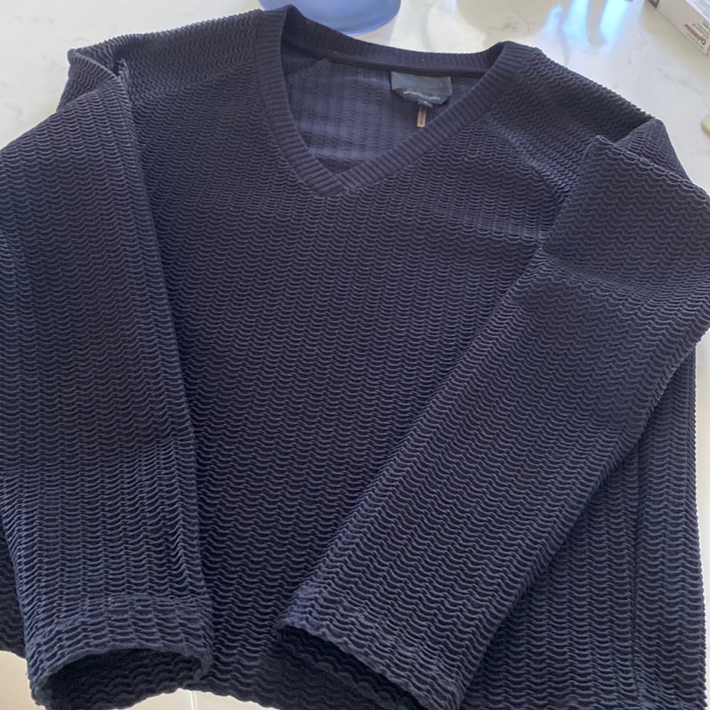 V neck sweater. Short 21” back of neck to bottom. From bottom of V 14”